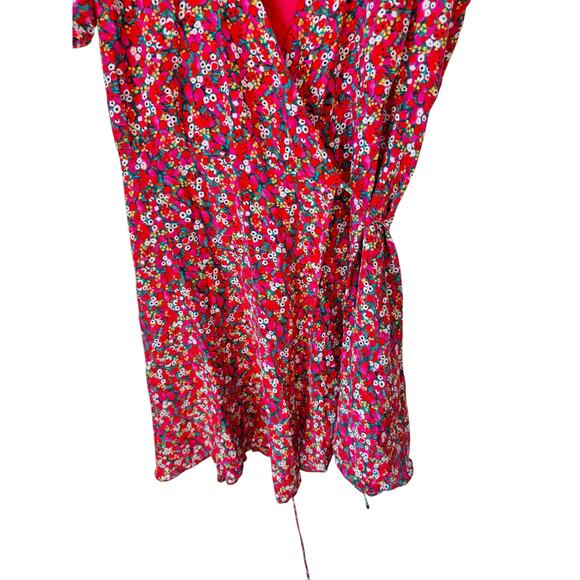 SALONI Lea Wrap Dress Red Pink Poppyfield Silk Size 6 EUC Maximalist Floral Mini - Picture 7 of 15